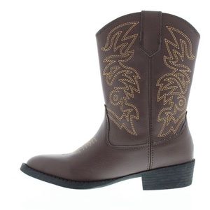 Deerstags Kids' Western Boots Brown Cowboy Youth Size 3 Embroidered Pull-On
